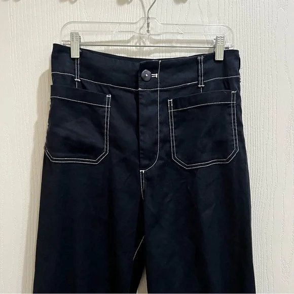 Anthropologie Maeve The Colette Contrast Stitch Linen Crop Wide Leg Pants - Picture 5 of 8